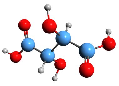  Tartarik asit iskelet formülünün 3 boyutlu görüntüsü - beyaz arkaplanda izole edilmiş Winestone 'un moleküler kimyasal yapısı