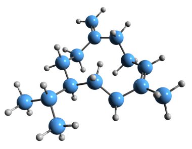  Germacrene iskelet formülünün 3 boyutlu görüntüsü - beyaz arkaplanda izole edilmiş sesquiterpene 'nin moleküler kimyasal yapısı