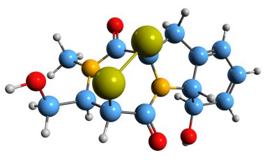  Gliotoksin iskelet formülünün 3 boyutlu görüntüsü - beyaz arkaplanda izole edilmiş mikotoksin içeren sülfür içeren moleküler kimyasal yapı