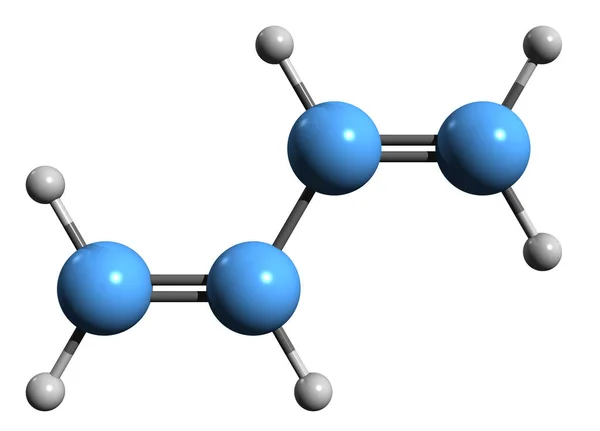 ブタジエン骨格式の3D画像 白地に単離されたビビニールの分子化学構造 — ストック写真