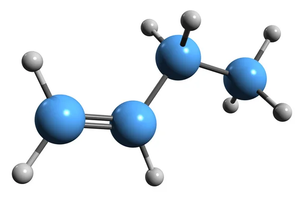 ブテン骨格式の3D画像 白地に分離された原油アルケンの分子化学構造 — ストック写真