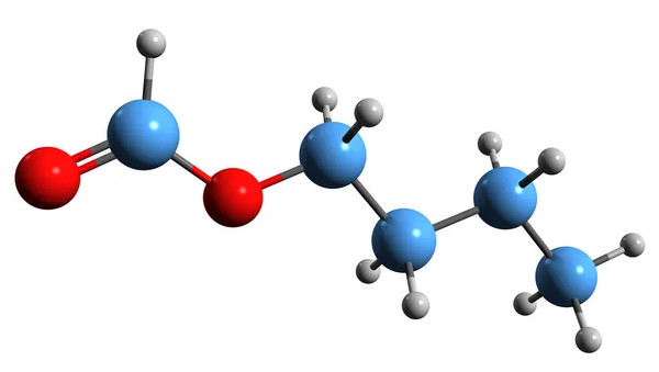 丁基甲酸丁酯骨架的三维图像 白底分离的调味剂丁基甲酸丁酯的分子化学结构 — 图库照片
