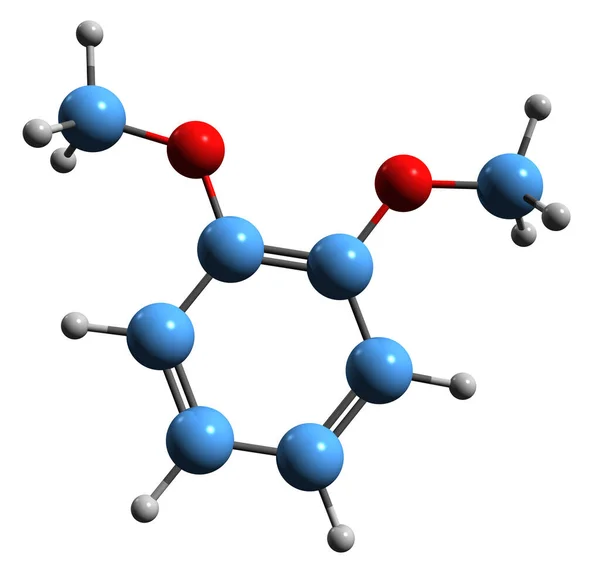 stock image  3D image of veratrole skeletal formula - molecular chemical structure of Dimethoxybenzene isolated on white background