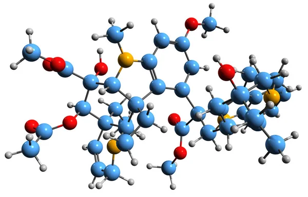 温布拉斯汀骨骼公式的三维图像 白底分离化疗药物的分子结构 — 图库照片