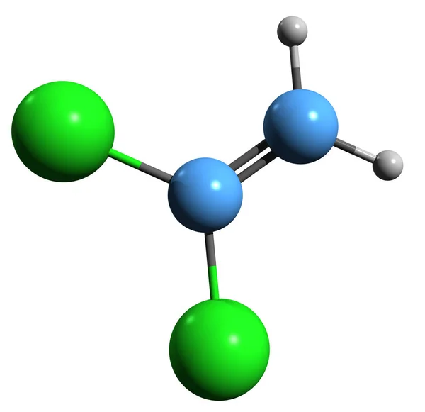 Dichloroethene骨格式の3D画像 白背景に分離された塩化ビニリデンの分子化学構造 — ストック写真