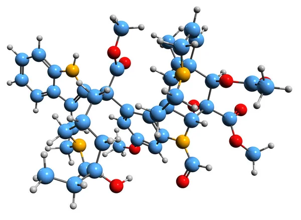 3D画像のビンクリスチン骨格式 化学療法薬の分子化学構造白地に単離されたロイクロクリスチン — ストック写真