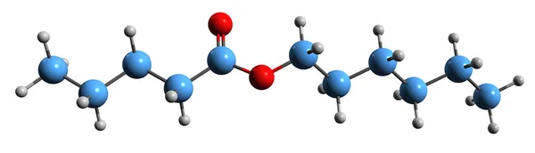 ヘキシルペタノレート骨格式の3D画像 白い背景に単離されたヘキシルの分子化学構造 — ストック写真
