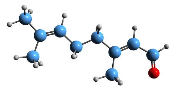 Aufnahme Der Geranienskelettformel Molekulare Chemische Struktur Des Azyklischen Monoterpenaldehyds Trans — Stockfoto