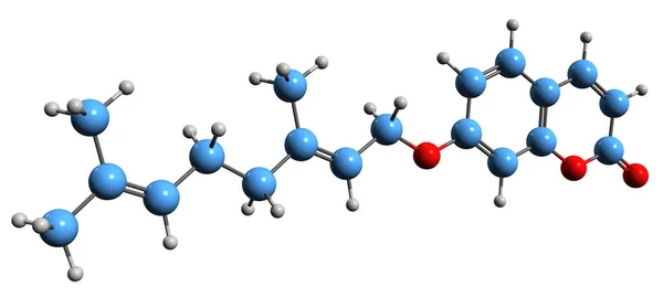 Obraz Geranyloksykumaryny Formuła Szkieletowa Molekularna Struktura Chemiczna Metabolitu Roślinnego Aurapten — Zdjęcie stockowe