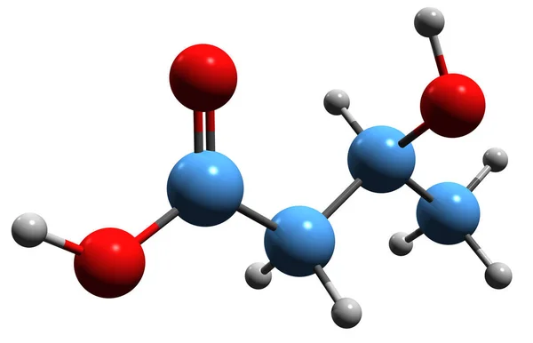 羟基丁酸骨架公式的三维图像 白底分离的3 羟基丁酸的分子结构 — 图库照片