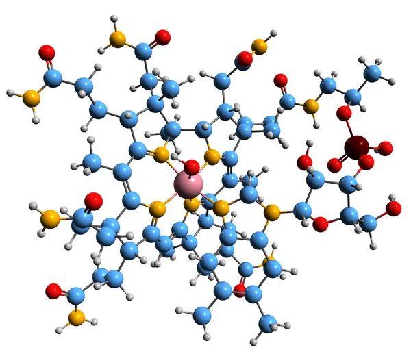 羟基钴胺骨架分子式的三维图像 白底分离维生素B12A的分子结构 — 图库照片