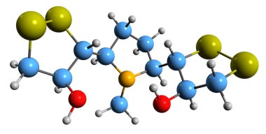Gerardine iskelet formülünün 3 boyutlu görüntüsü - beyaz arka planda izole edilmiş fitil kimyasalın moleküler kimyasal yapısı