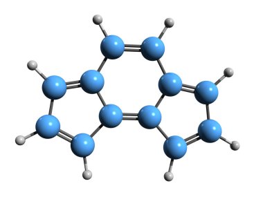  As-indacene iskelet formülünün 3 boyutlu görüntüsü - beyaz arkaplanda izole edilmiş trisiklik-kaynaşmış hidrokarbonun moleküler kimyasal yapısı