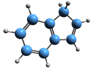  Indene iskelet formülünün 3 boyutlu görüntüsü - beyaz arkaplanda izole edilmiş Benzocyclopentadiene 'in moleküler kimyasal yapısı