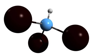 Iodoform iskelet formülünün 3 boyutlu görüntüsü - beyaz arkaplanda izole edilmiş karbon triyodidin moleküler kimyasal yapısı