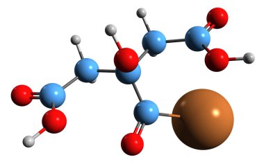  Potasyum sitrat iskelet formülünün 3 boyutlu görüntüsü - beyaz arkaplanda izole edilmiş tripotasyum sitratın moleküler kimyasal yapısı