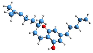  Cannabichromen iskelet formülünün 3 boyutlu resmi - beyaz arkaplanda izole edilmiş phytocannabinoid moleküler kimyasal yapısı