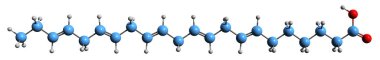  Docosapentaenoic asit iskelet formülünün 3 boyutlu görüntüsü - beyaz arkaplanda izole edilmiş çoklu doymamış yağ asidinin moleküler kimyasal yapısı