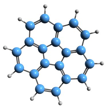  Corannulene iskelet formülünün 3 boyutlu görüntüsü - beyaz arkaplanda izole edilmiş Dibenzofluoranthene 'in moleküler kimyasal yapısı