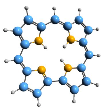  Corrole iskelet formülünün 3 boyutlu resmi - aromatik tetrapyrrolün moleküler kimyasal yapısı beyaz arkaplanda izole edildi