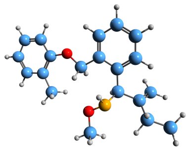  Strobilurin iskelet formülünün 3 boyutlu görüntüsü - Kresoxim metilinin moleküler kimyasal yapısı beyaz arkaplanda izole edilmiş