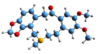   Kriptodin iskelet formülünün 3 boyutlu resmi - beyaz arkaplanda izole edilmiş afyon alkaloidinin moleküler kimyasal yapısı