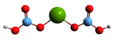  Magnezyum bikarbonat iskelet formülünün 3 boyutlu görüntüsü - beyaz arka planda izole edilmiş magnezyum hidrojenkarbonatın moleküler kimyasal yapısı