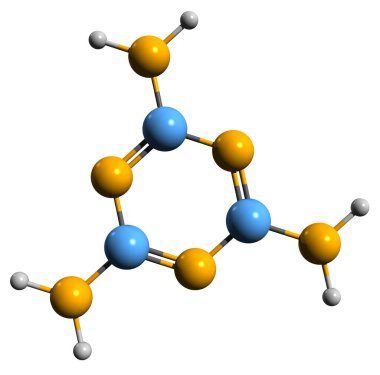  Melamine iskelet formülünün 3 boyutlu görüntüsü - beyaz arkaplanda izole edilmiş siyanüramitin moleküler kimyasal yapısı