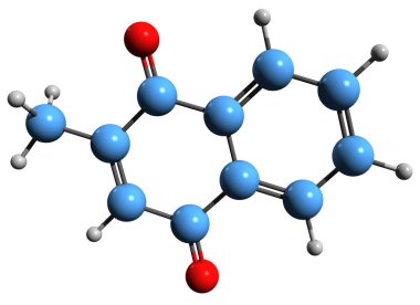  Menadon iskelet formülünün 3B görüntüsü - beyaz arkaplanda izole edilmiş K3 vitamininin moleküler kimyasal yapısı