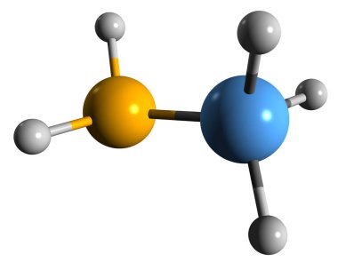  Metilamin iskelet formülünün 3 boyutlu görüntüsü - Aminometanın moleküler kimyasal yapısı beyaz arkaplanda izole edildi
