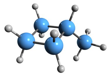  Metilsiklobütan iskelet formülünün 3 boyutlu görüntüsü - beyaz zemin üzerinde izole edilmiş organik kimyasalların moleküler kimyasal yapısı
