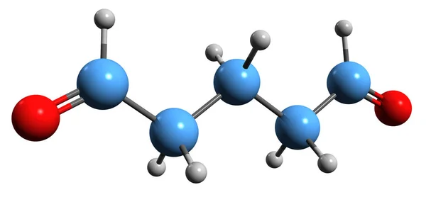 戊二醛骨架公式的三维图像 白底分离戊二醛的分子结构 — 图库照片