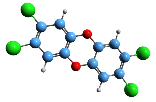 Aufnahme Der Polychlorierten Dibenzodioxin Skelettformel Molekularchemische Struktur Des Dioxins Isoliert — Stockfoto