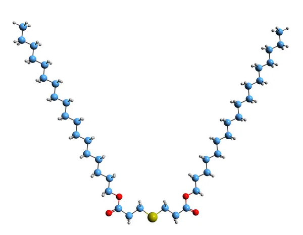 硫代丙酸二酯骨架公式的三维图像 白色背景下分离的食品添加剂的分子结构 — 图库照片