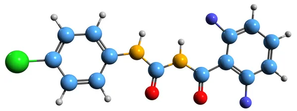 Diflubenzuron Iskelet Formülünün Boyutlu Görüntüsü Benzoylurea Böcek Ilacının Moleküler Kimyasal — Stok fotoğraf