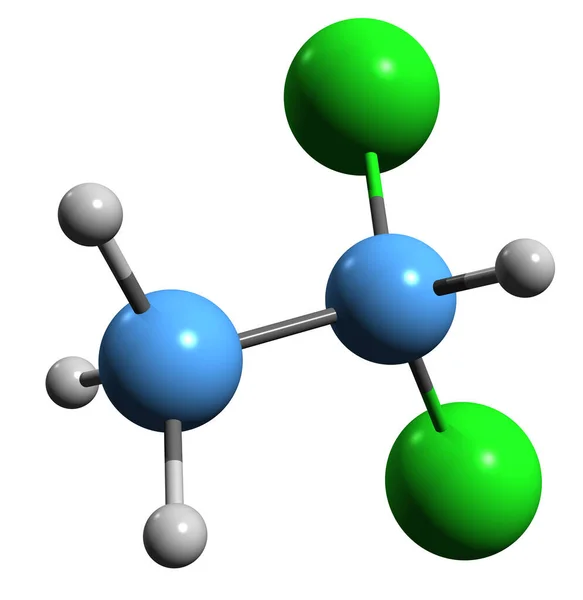 Dichloroethane骨格式の3D画像 白色背景に単離されたエチレンジクロライドの分子化学構造 — ストック写真