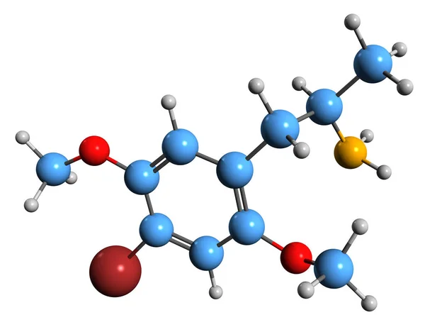 Aufnahme Der Dimethoxybromoamphetamin Skelettformel Molekulare Chemische Struktur Der Psychedelischen Droge — Stockfoto