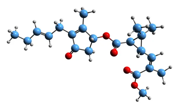Jasmolin Ii骨格式の3D画像 白い背景に単離された植物性殺虫剤の分子化学構造 — ストック写真