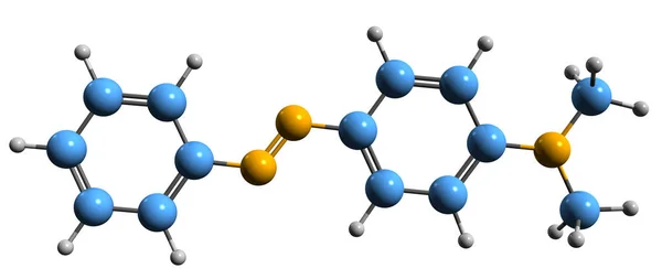 メチル黄色骨格式の3D画像 白色背景に単離された4次元エチルアミノアゾベンゼンの分子化学構造 — ストック写真