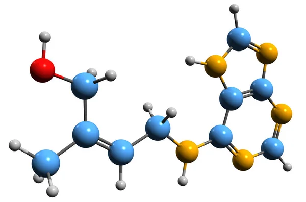 Imagen Fórmula Esquelética Zeatin Estructura Química Molecular Citocina Aislada Sobre — Foto de Stock