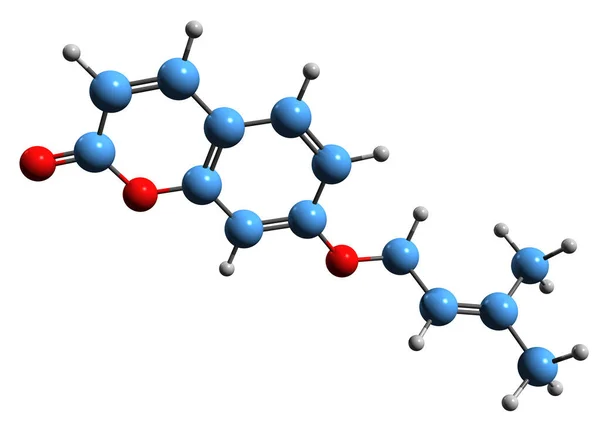 Beeld Van Isopentenyloxycumarine Skeletformule Moleculaire Chemische Structuur Van Cumarine Geïsoleerd — Stockfoto