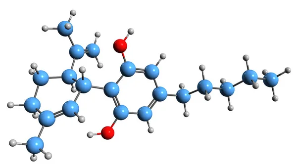 大麻酚骨架公式的三维图像 白色背景下分离的植物大麻素的分子结构 — 图库照片