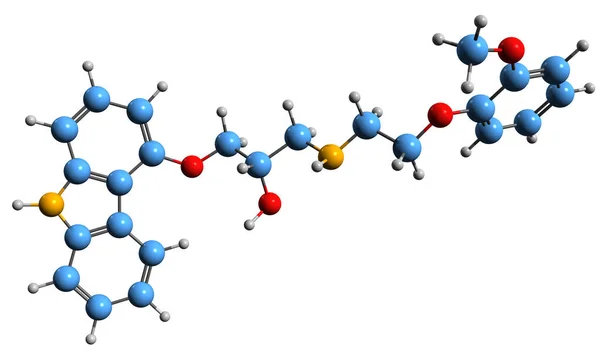 Carvedilol骨格式の3D画像 白地に単離された非選択的 遮断薬の分子化学構造 — ストック写真