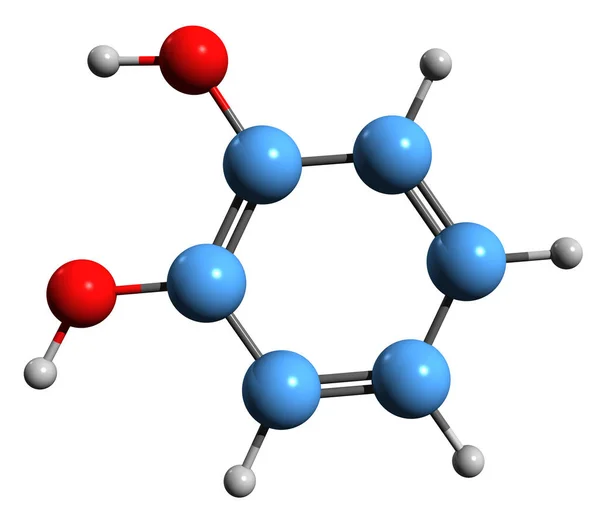 Catechol骨格式の3D画像 白い背景に隔離されたBenzenediolの分子化学構造 — ストック写真