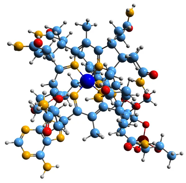 Adenosylcobalamin骨格式の3D画像 白い背景に単離されたコエンザイムB12の分子化学構造 — ストック写真