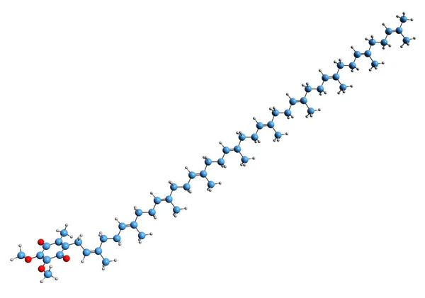 辅酶Q10骨架公式的三维图像 白底分离泛喹酮的分子结构 — 图库照片