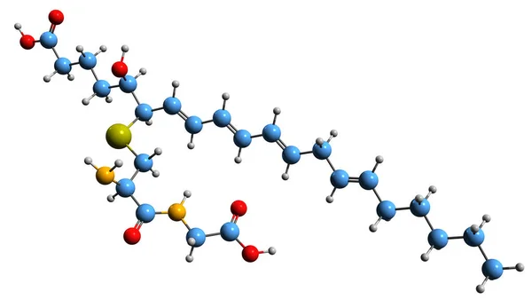Leukotriene D4骨骼公式的三维图像 白色背景下分离的类固醇炎症介质的分子结构 — 图库照片