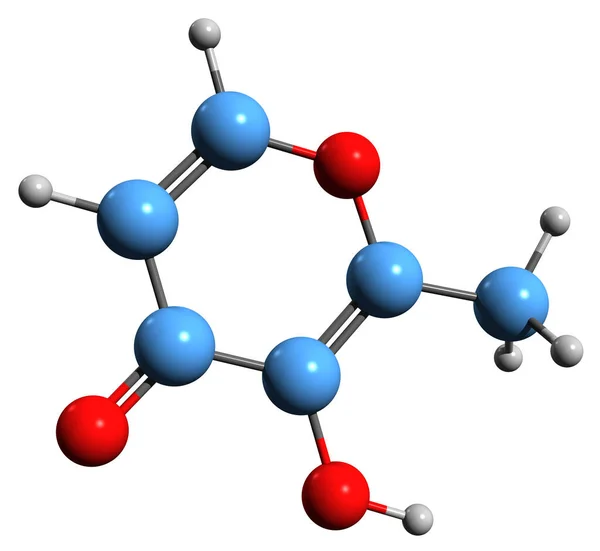 マルトール骨格式の3D画像 風味エンハンサーの分子化学構造白背景に単離されたラリキシニク酸 — ストック写真