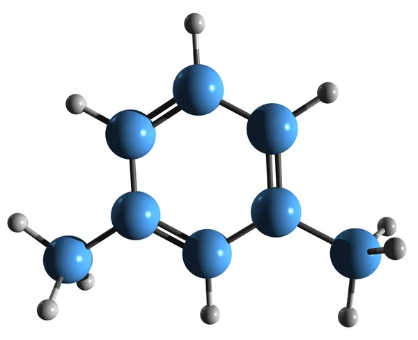 キシレン骨格式の3D画像 白い背景に単離された石油化学キシロールの分子化学構造 — ストック写真