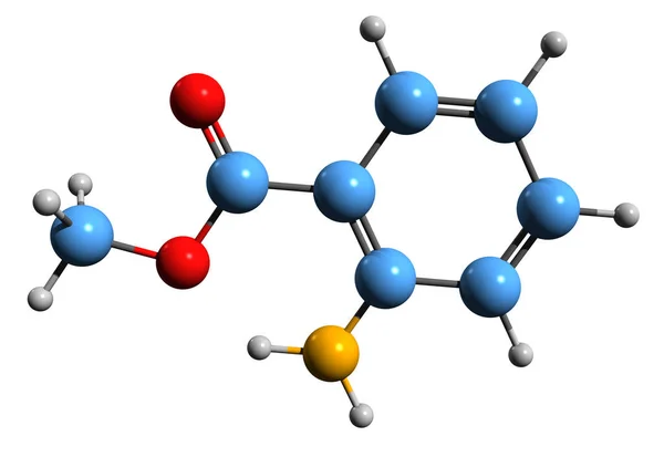 Methyl Anthranilate骨格式の3D画像 白い背景に単離されたメチル2 アミノベンゾートの分子化学構造 — ストック写真